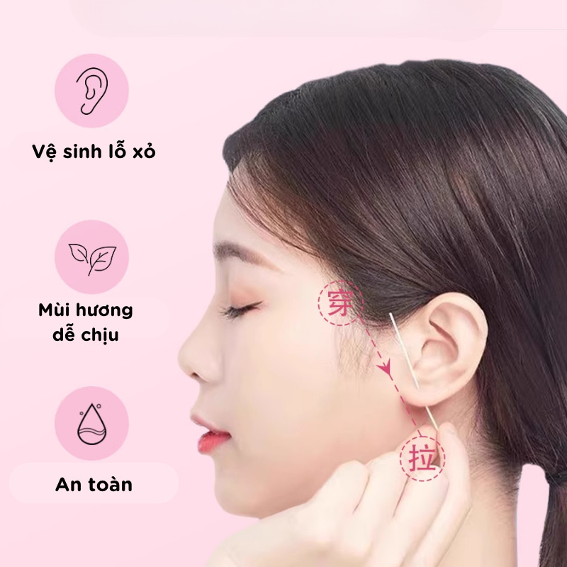 Hộp 240 Dây Vệ Sinh Lỗ Xỏ Khuyên Tai Hương Bạc Hà, Hoa Hồng, Que Vệ Sinh Lỗ Tai Khử Mùi