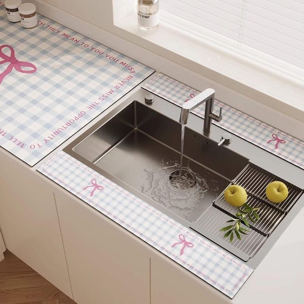 Thảm thấm bồn rửa SLICELLIFE, Thảm thoát nước vòi Lucky Cat 10x60cm, Tấm lót cà phê hoạt hình chống trượt dễ thương có thể giặt được Phòng tắm nhà bếp
