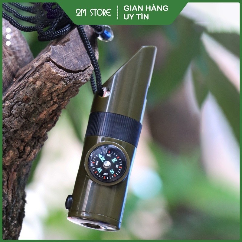 [COD] Còi Sinh Tồn Đa Năng 7in1 – Tích Hợp La Bàn, Đèn LED, Nhiệt Kế, Dụng Cụ Cắm Trại