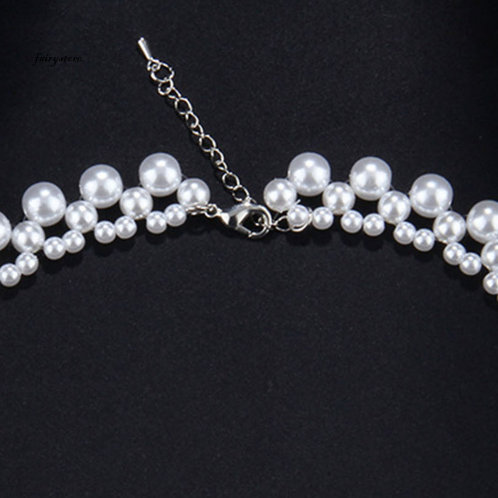 Vòng cổ chocker ngọc trai giả vintage màu trắng, phụ kiện trang sức thanh lịch cho cô dâu