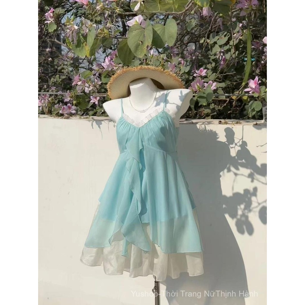 [Yu]Bộ chiffon retro phong cách Mermaid Love Song, mùa hè, thiết kế hai mảnh nữ tính.
