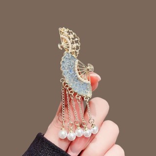 MAUROPOLI [Sẵn Sàng] Kẹp Tóc Tua Rua Hình Quạt Pha Lê Nữ Phong Cách Mới Tính Khí Bên Nổ Kẹp Thời Trang Trán Tóc Gãy Mỏ Vịt Kẹp
