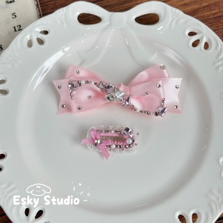 Handmade Pha Lê Nơ BB Kẹp Tóc Sang Trọng Phụ Kiện Tóc Thú Cưng Cho Maltese Yorkie Thú Cưng Kẹp Tóc
