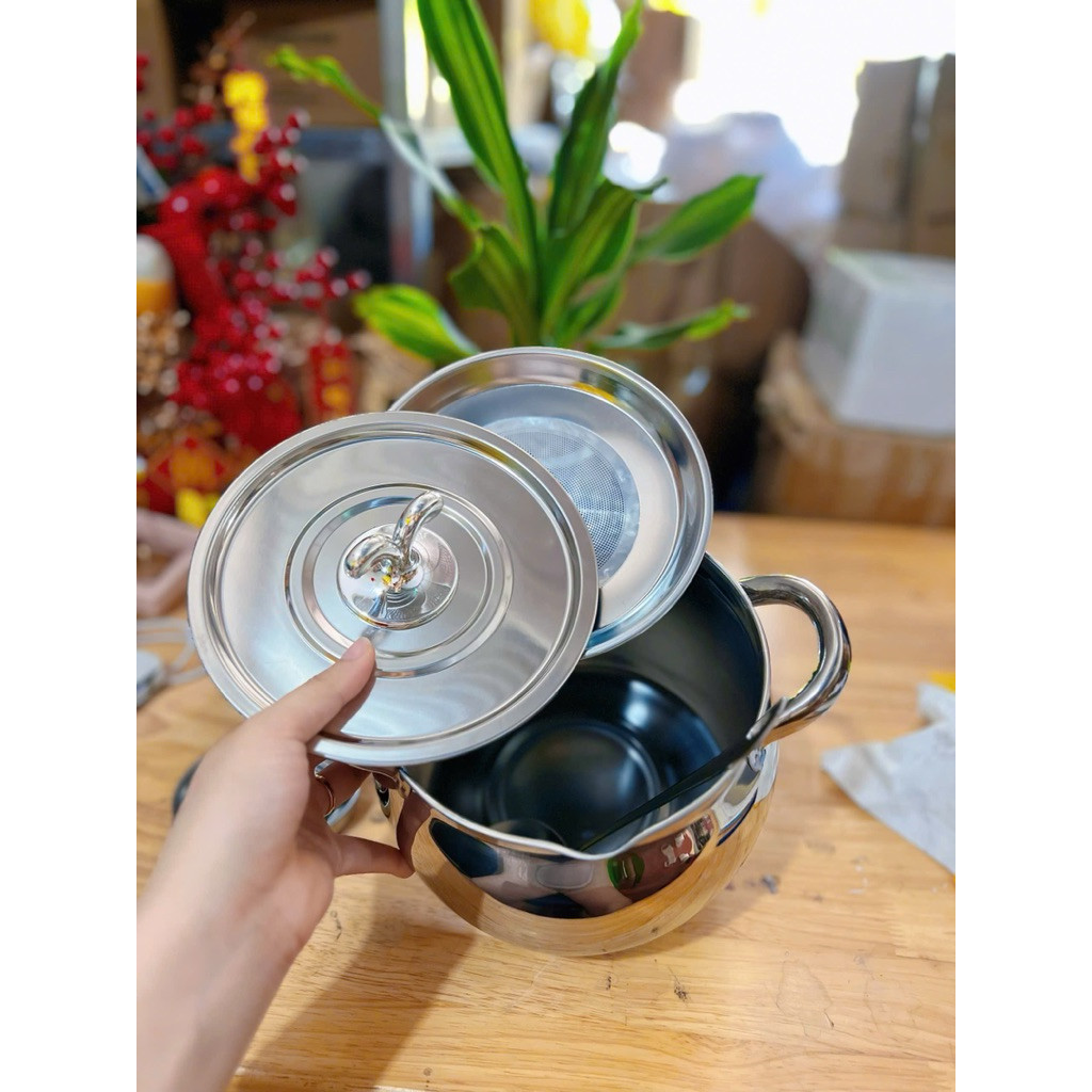 Âu tròn inox không gỉ có nắp đậy size 1 lít và 2 lít, Thố inox có tay cầm đựng thức ăn, tích trữ dầu mỡ đa năng