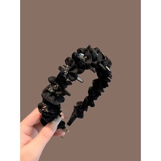 Băng đô màu đen với kim cương giả và răng xếp li, thiết kế chống trượt - Size 25.6.30