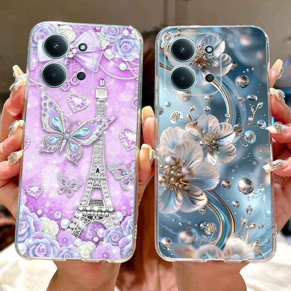 Dành Cho Xiaomi Poco C85 Ốp lưng Xiaomi Redmi 15C 15 C Sang Trọng Bướm Hoa Nữ Tính 2D In Vỏ Mềm Trong Suốt TPU Ốp Lưng