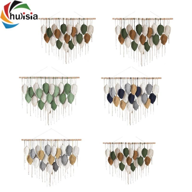 chulisia Nghệ thuật treo Macrame có tua rua lá, phông nền dây Cotton cho vườn ươm và căn hộ
