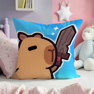 Vỏ gối Capybara hoạt hình dễ thương Vỏ gối vuông bằng vải Polyester in một mặt Sofa Vỏ đệm ô tô Trang trí nhà cửa (Không bao gồm lõi gối)