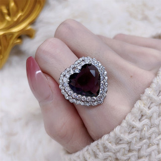 ❤ Thời Trang Nguyên Bản Sang Trọng Thạch Anh Tím Trái Tim Full Kim Cương Nhẫn Nữ Thanh Lịch Phù Hợp Với Trang Sức