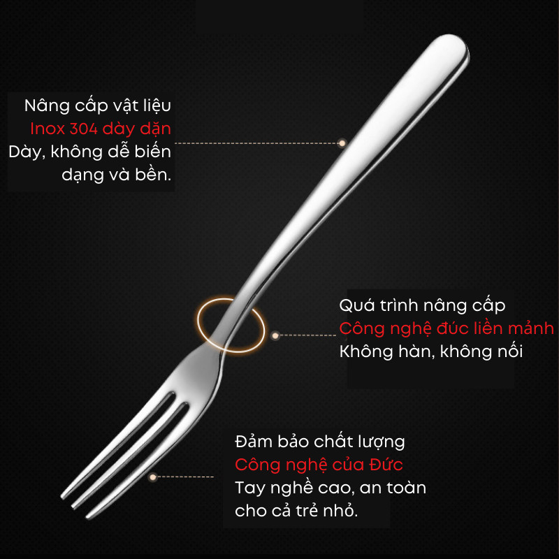 Bộ 6 Nĩa Trái Cây Inox 304 Dày Dặn Thanh Lịch – Nĩa Ăn Bánh, Món Tráng Miệng 2 Răng & 3 Răng | 320