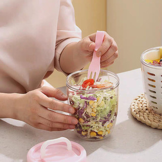 Cốc Trái Cây Có Thể Thoát Nước Có Nĩa Hộp Dã Ngoại Di Động Dung Tích Lớn Poke Cốc Nhựa Kín Hộp Salad Chống Rò Rỉ