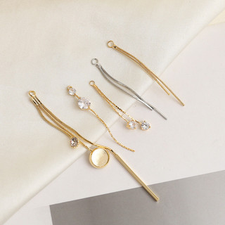 Mạ Đồng Vàng Thật Có Tua Rua Treo Nhẫn Đôi Dài Kẻ Sọc Zircon Màu Giữ Đuôi Dây Xích diy Handmade Bông Tai Phụ Kiện Trang Sức Chất Liệu