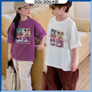 [DOU DOU KID] AP06 Áo Phông Cho Bé Micky Tím Trắng 11-35kg Chất Cotton Chính Phẩm Nặng Tay Mát