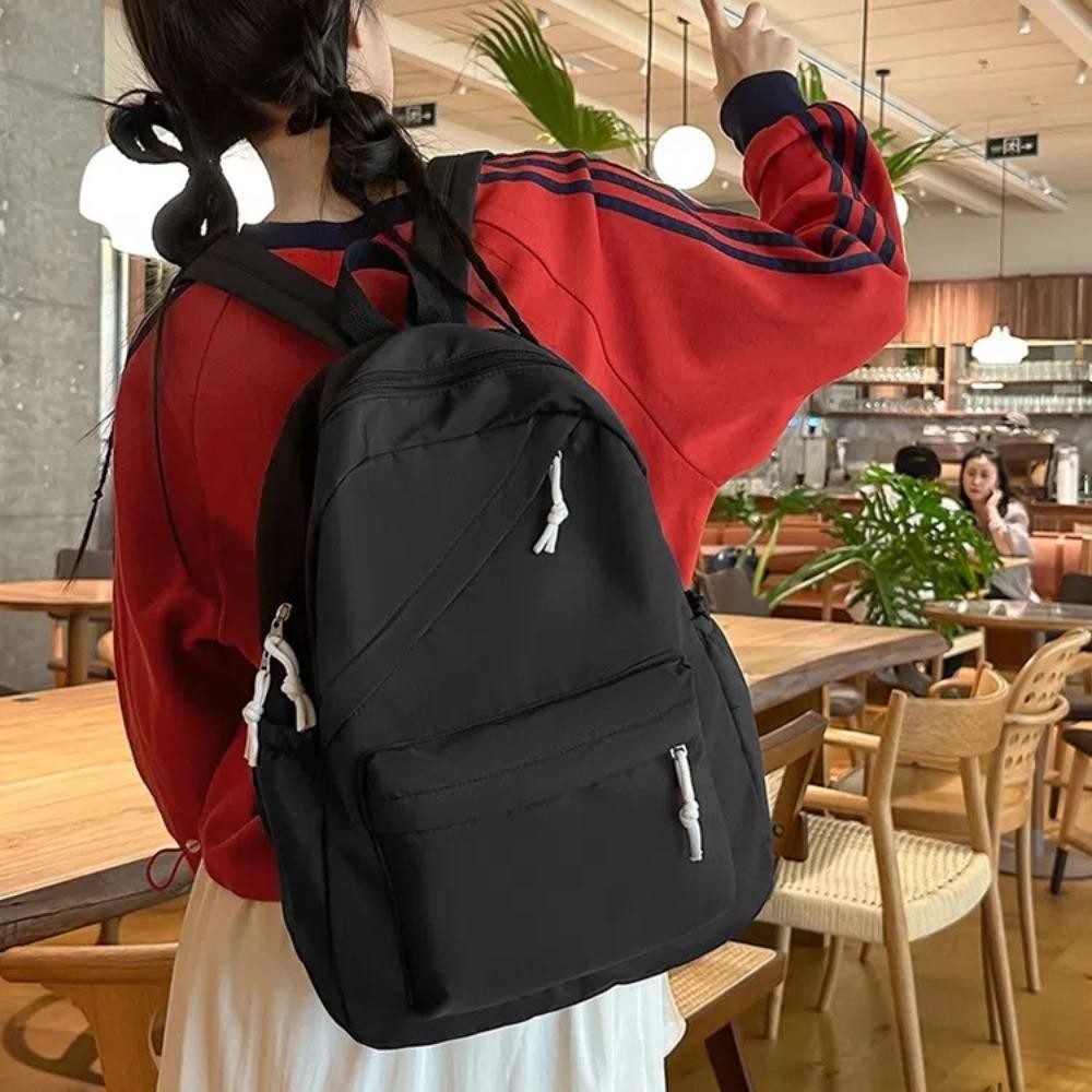 Ba lô bé gái CAO CẤP, Túi đi học sinh Nylon dung tích lớn, Túi đi học nữ màu trơn thời trang dành cho nữ sinh