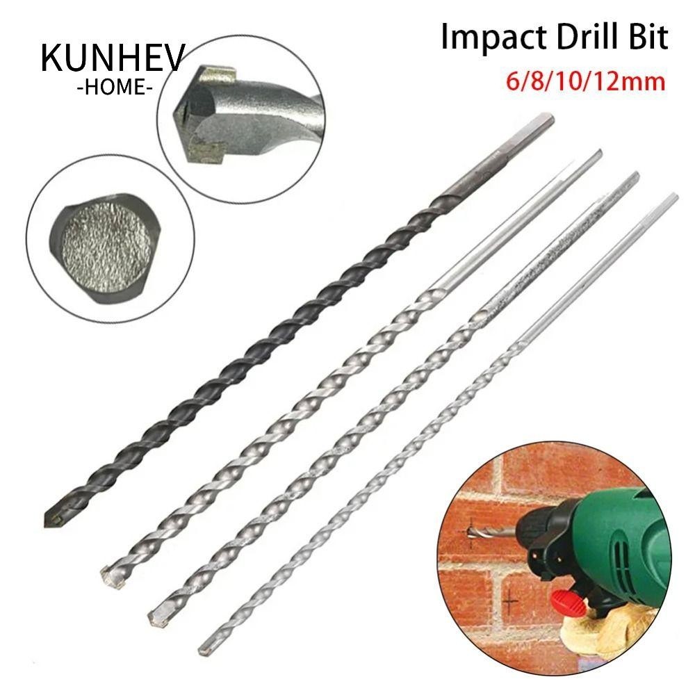 KUNHEV 1 Đầu cacbua vonfram, Mũi khoan tác động chuôi tam giác 300 / 350mm, xuyên thấu tường 6 / 8 / 10 / 12mm Mũi khoan xoắn cực dài cho bê tông Masonry