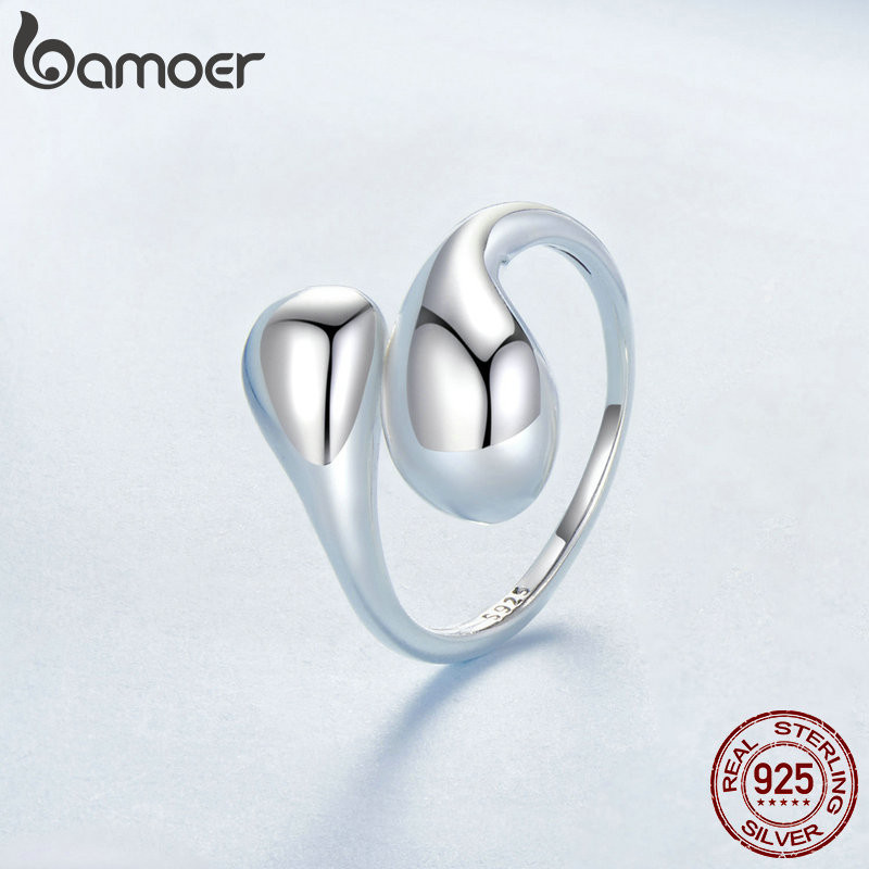 Bamoer 925 Sterling Sliver Ring Có Thể Điều Chỉnh Giọt Nước Trang Sức Thời Trang Quà Tặng Cho Nữ