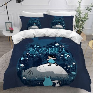 G13 My Neighbor Totoro 3IN1 Bộ chăn ga gối có thể giặt được Khăn trải giường Vỏ chăn gối Phù hợp với ký túc xá Phòng ngủ gia đình G13