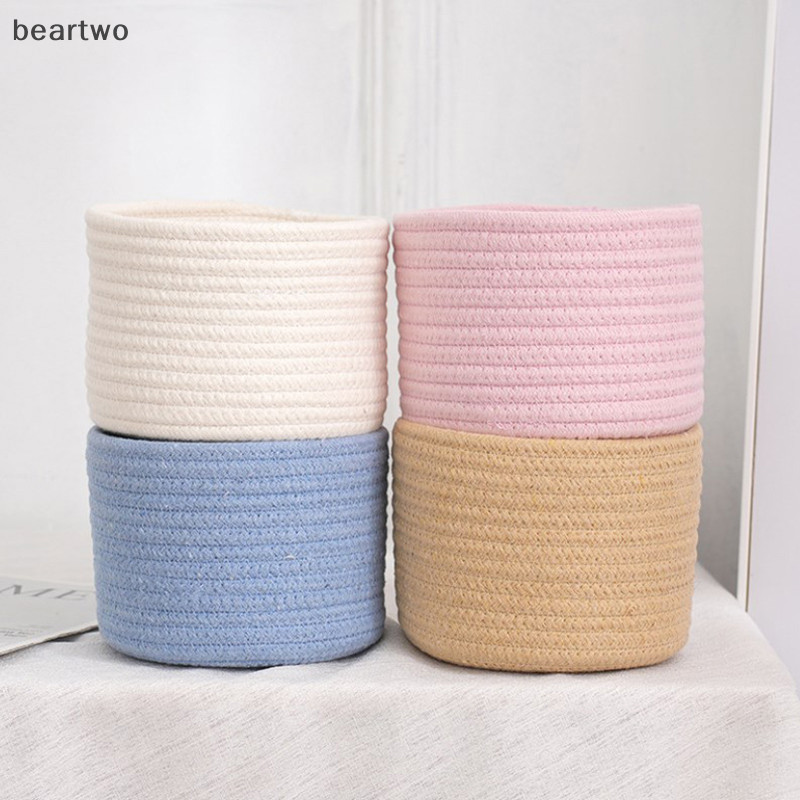 < Beartwo > Giỏ đựng đồ dệt bằng dây Cotton thủ công Máy tính để bàn Đồ lặt vặt Đồ chơi Comestics Keys Hộp đồ ăn nhẹ Đồ lặt vặt Sắp xếp Đẹp