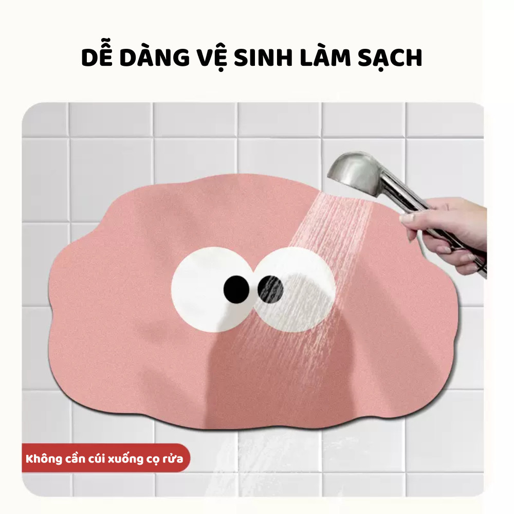 Thảm Lau Chân, Thảm chùi chân nhà tắm HOẠT HÌNH chất liệu bùn tảo siêu thấm hút
