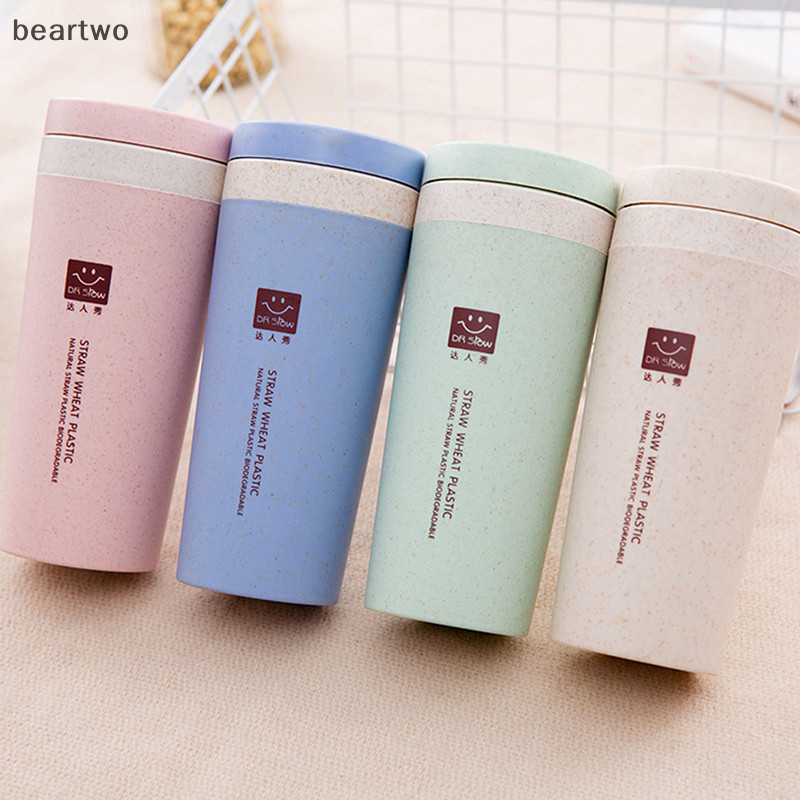 < Beartwo > Chai Giữ Nhiệt Di Động 300ml Nhựa Khỏe Mạnh Cốc Sợi Lúa Mì Cốc Giữ Nhiệt Hai Lớp Văn Phòng Cà Phê Trà Nước Cốc Du Lịch Đẹp