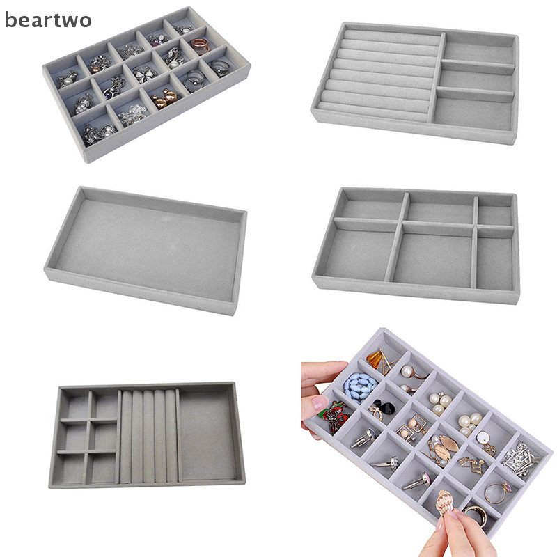 < Beartwo > Hộp đựng khay trưng bày trang sức nhung Bán hàng hấp dẫn Giá đỡ trang sức tinh tế có thể xếp chồng lên nhau Đẹp