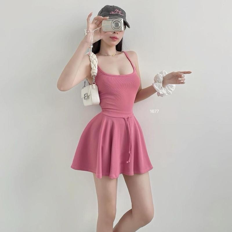 Đầm 2 Dây Ngắn Dáng Xòe Phối Eo Rút Dây D1326