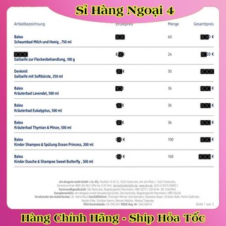 Sữa tắm Balea Đức 300ml và 750ml các mùi hương