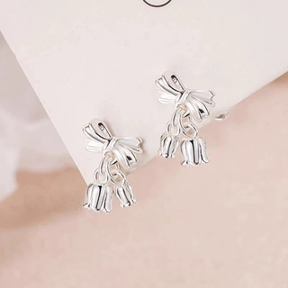 S925 Bạc Hoa Nơ Bông Tai Thời Trang Đơn Giản Bông Tai Nữ Trang Sức Quà Tặng