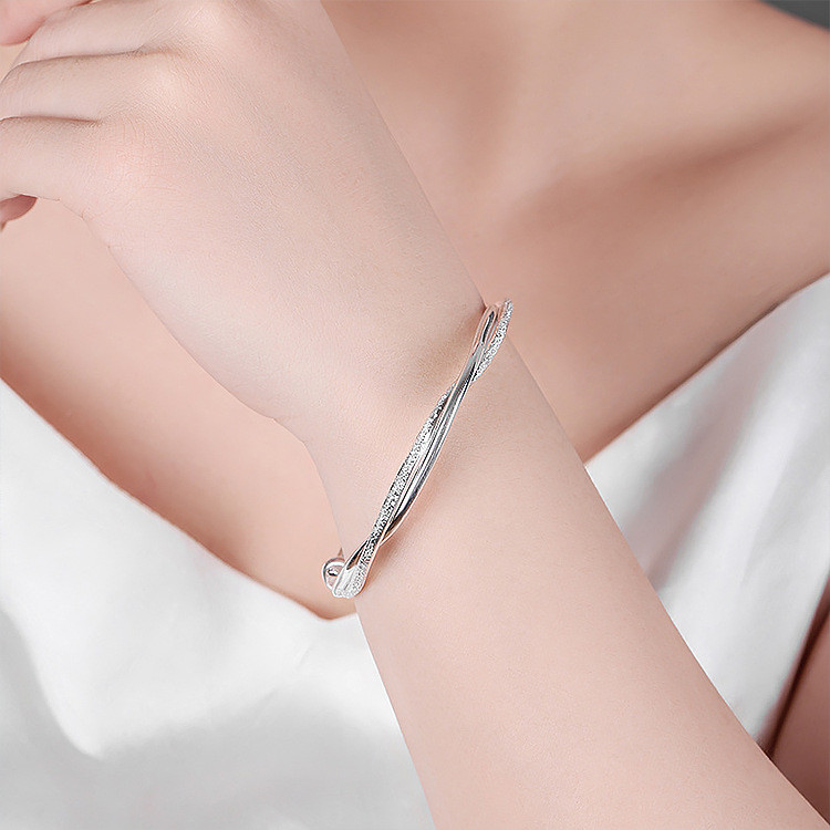 Bạc 925 nguyên bản khá dệt vòng tay Lắc tay dành cho nữ thời trang tiệc cưới đính hôn trang sức Kích thước có thể điều chỉnh