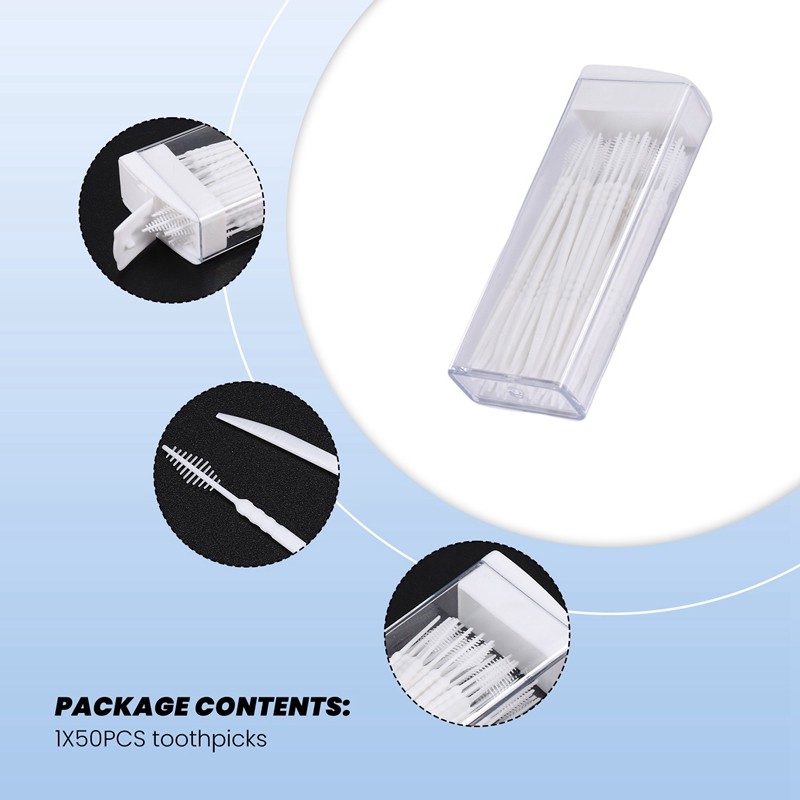 Bộ 50 Nhựa Tăm 2 Chiều Răng Chọn Bàn Chải Interdental Cleaner Hộp Di Động Màu Sắc Ngẫu Nhiên