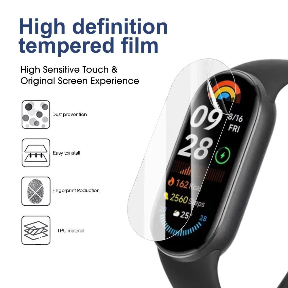 1 Miếng Dán Bảo Vệ Màn Hình Đồng Hồ TPU Linh Hoạt Cho Xiaomi Mi Band 10 9 8 Phim Hydrogel Chống Trầy Xước Mềm Cho Xiaomi Band Miband 7 6 5 4 3