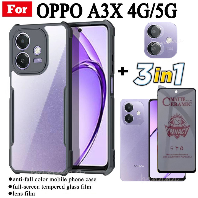 Ốp Điện Thoại Chống Sốc 3 Trong 1 OPPO A3X 4G 5G Cho OPPO A3 A3 Pro Chống Gián Điệp Gốm Mềm Mờ Riêng Tư Kính Cường Lực