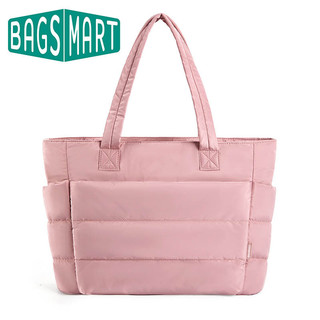 Túismart Lớn Vuông Cotton Đệm Túi Màu Hồng Nữ Quilting Puffy Vai Người Mua Sắm Ví Đơn Giản Hàng Ngày Túi Xách Nữ