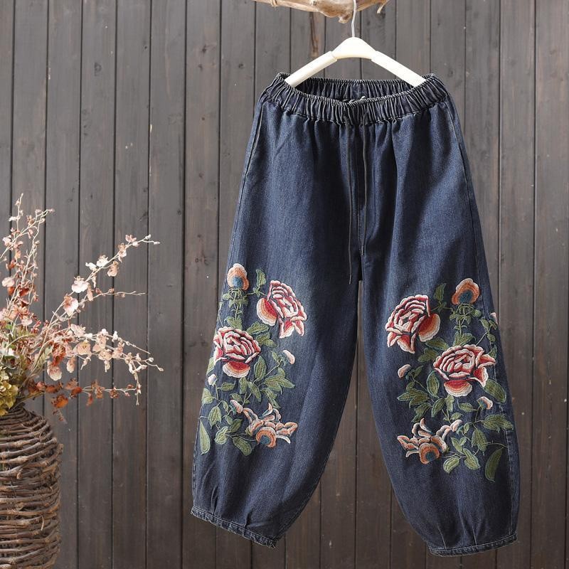 Retro Thêu Co Giãn Quần Jean Nữ Cao Cấp Thêu Rời Hậu Cung Đến Mắt Cá ...