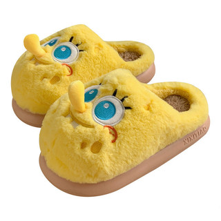 XIXITIAO Dép bông SpongeBob mùa thu đông, mũi tròn, lót nhung giữ ấm, đế dày mềm, cho nữ