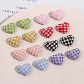 Phụ kiện dán mũ phong cách Hàn Quốc vải kẻ sọc họa tiết trái tim Macaron, nguyên liệu DIY kẹp tóc