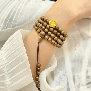 [TẶNG LỘC RÙA VÀNG ] Vòng Tay Trầm Hương 108 Hạt Size 6Li Mix Charm Hoa Sen MẠ VÀNG - Kèm Hộp Gấm Đựng Vòng Phụ Kiện