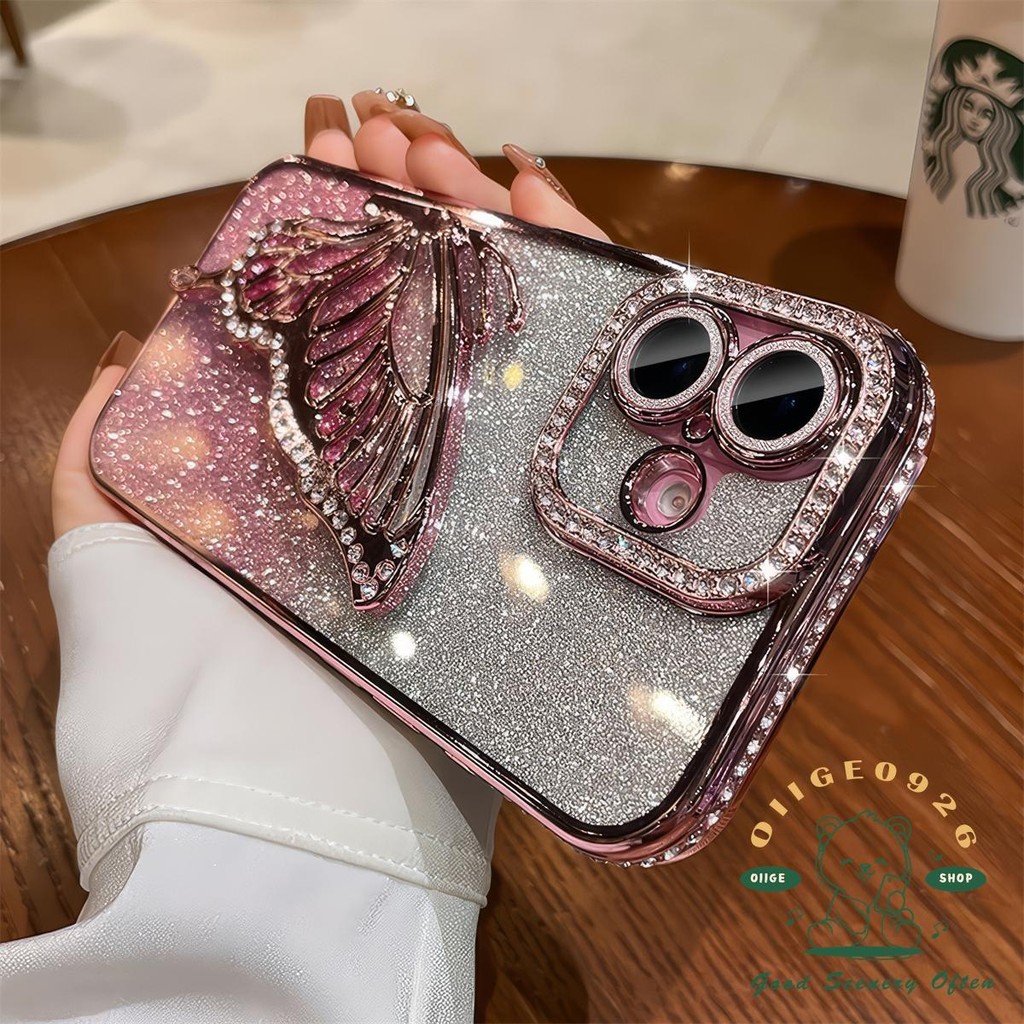 【 Ốp lưng iphone16 】 Vỏ điện thoại hình bướm lấp lánh iphone16 Pro Max 15 14 13 12 11 cho vỏ iPhone vỏ mềm silicon TPU chống sốc