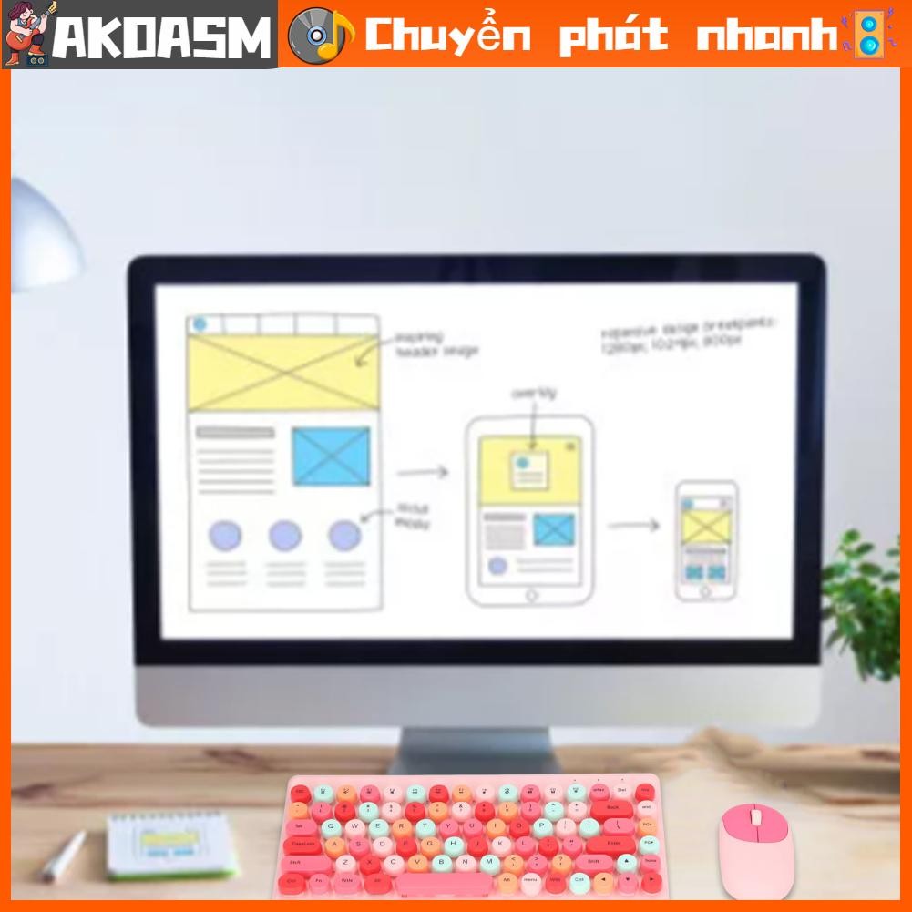 AKOASM Bàn Phím USB Chuột Không Dây Phối Màu Dễ Thương 86 Phím Tròn ...