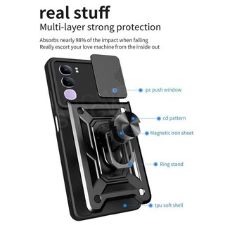 Ốp Điện Thoại Cho Vivo Y21d Y31 Y04 Y04S Y29S Y29T Y11d Y21 5G 4G 2025 Thời Trang Kim Loại Giáp Vòng Giá Đỡ Đẩy Kéo Camera Bảo Vệ Chống Sốc Vỏ Cứng