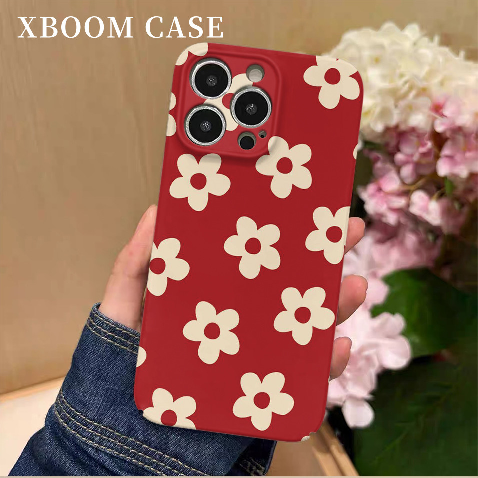 Ốp Điện Thoại Hoa Nhỏ Màu Đỏ Cho iPhone16PM 15ProMax 11Pro 12MINI SAMSUNG S22 / 23 / 24 / 25 13plus 7 / 8 SE XS XR Vỏ Cứng Bóng