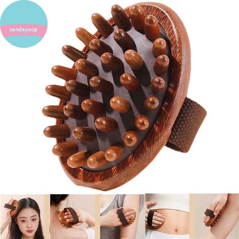 Sund Bàn chải massage kinh tuyến bằng gỗ túi khí cho da đầu, bụng, chân; dụng cụ massage 5 yếu tố, hỗ trợ lưu thông