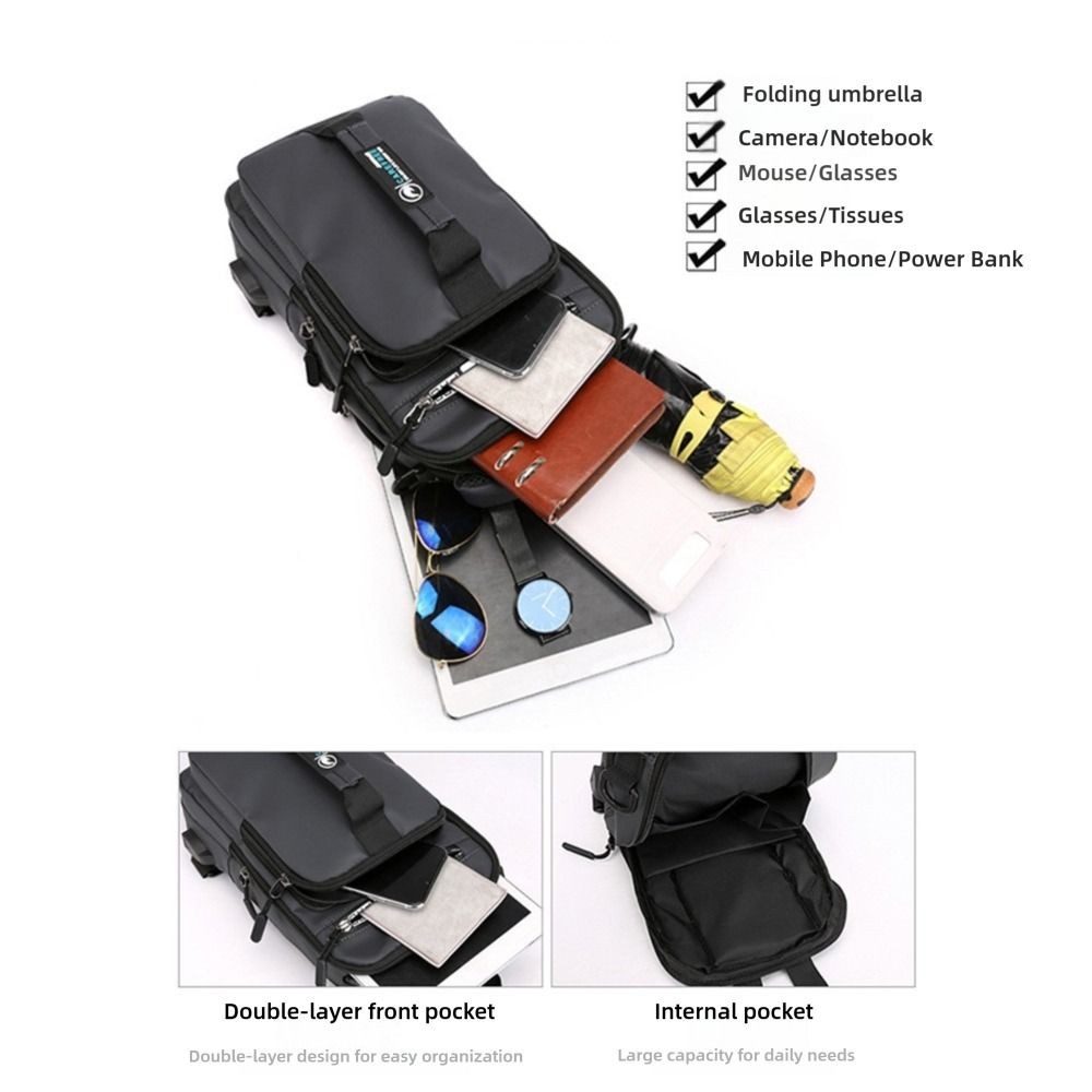 Ba lô đeo vai HOBBYIN, Túi đeo chéo sạc USB chống nước, Túi đựng túi đeo ngực chống trộm có dây kéo dành cho nam