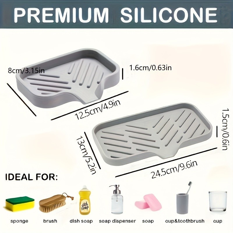 Giá đỡ lưu trữ bọt biển, Khay tự thoát nước Nhà tổ chức bồn rửa Khay silicon, Mặt bàn bền bỉ Bồn rửa xà phòng Tiện-FE123
