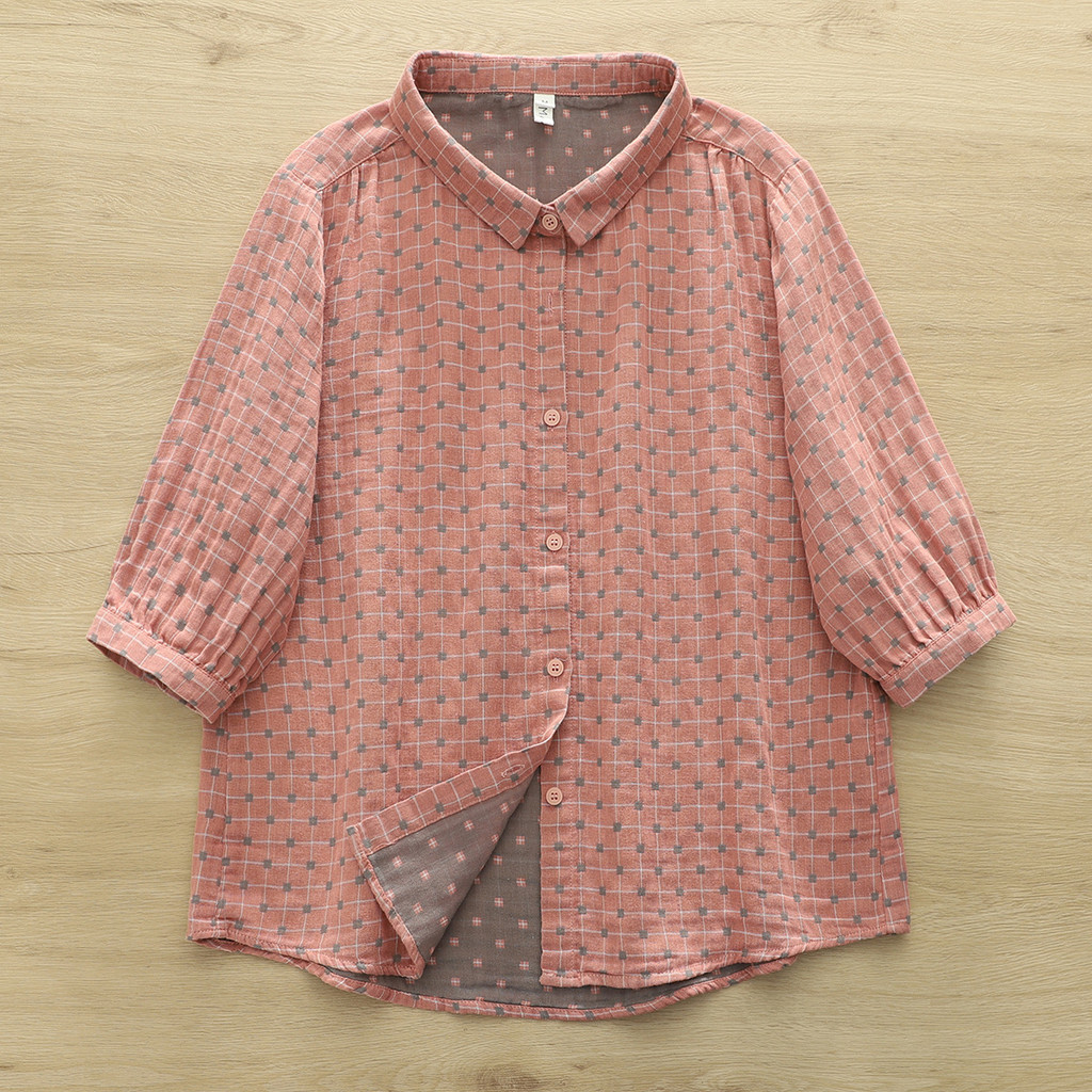 Áo sơ mi nữ cotton thoáng khí, phù hợp mặc hàng ngày mùa hè