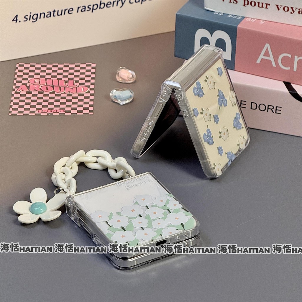 Mới Trong Suốt Vòng Tay Hoa Bướm Charm Ốp Lưng Điện Thoại Thích Hợp Cho Samsung Galaxy ZFlip7 Zflip6 Vỏ Gấp Cho Zflip 7FE 5 4 3 5G Vỏ Bảo Vệ Cứng