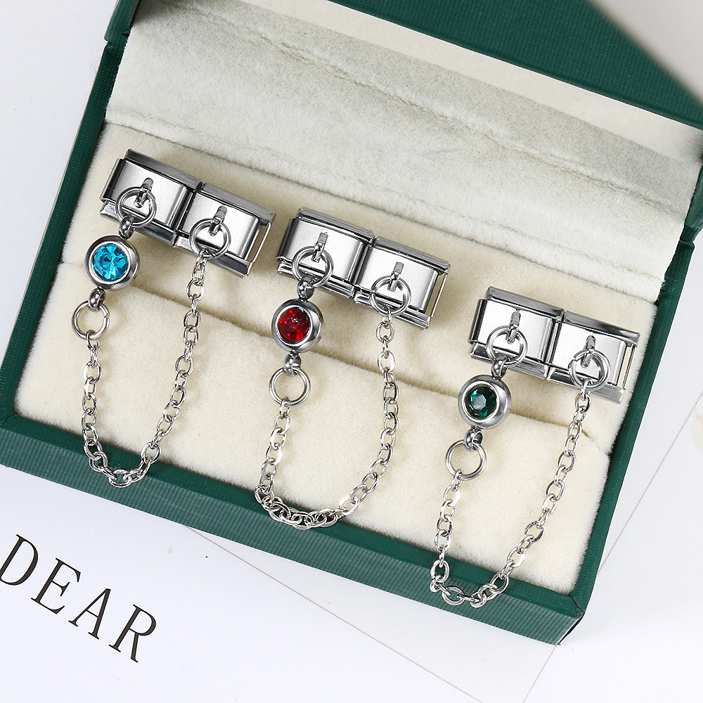 12 tháng Birthstone Ý Vòng tay mô-đun Sáng tạo DIY căng khâu dây thép titan