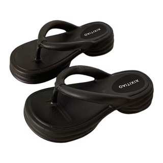 Xixitiao Ngoài Trời Tăng Chiều Cao Đế Dày Thời Trang Mùa Hè Đơn Giản Đi Biển Flip-Flops Nữ