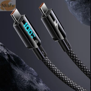 Cáp NKSFX Type C sang USB Type C, Cáp sạc nhanh màn hình kỹ thuật số 100W, Dây dữ liệu sạc nhanh tốc độ cao có thể nhìn thấy