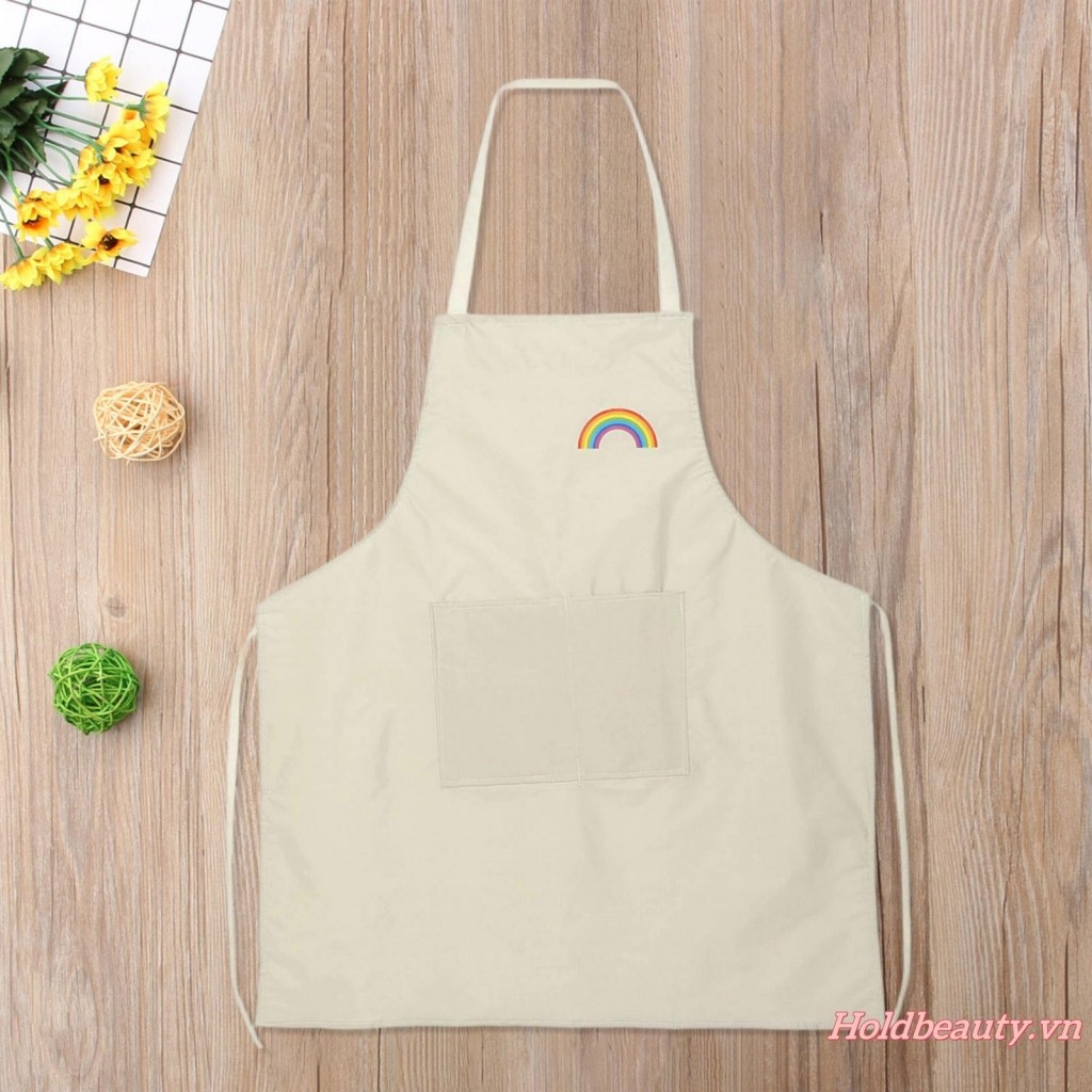 Tạp dề chống nước có thể điều chỉnh có túi cho nam nữ Tạp dề in hình cầu vồng dễ thương để nấu ăn trong nhà bếp